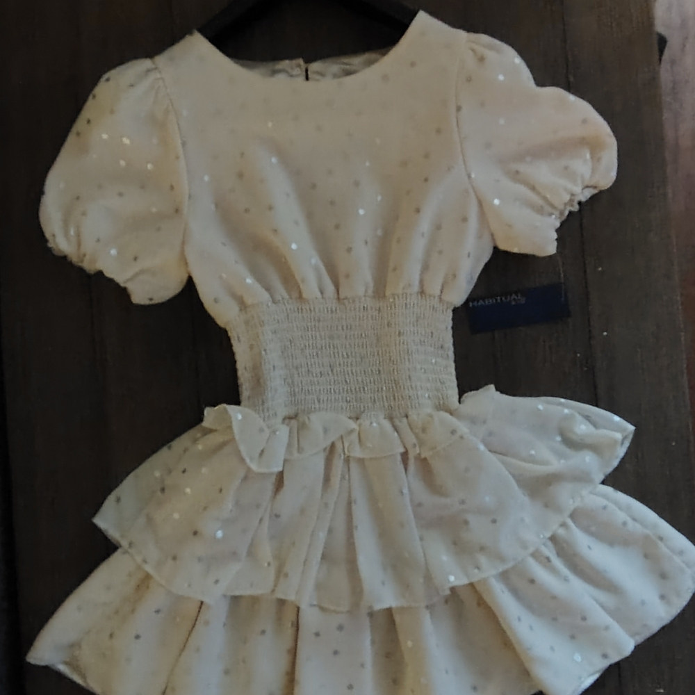 Habitual Kid Cream Puff Sleeve Dress with Ruffle Skirt Size 12